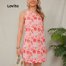Lovito Bossa Vestido Curto Feminino Estampa conchas Um Ombro Só DRB15421572