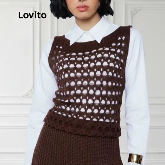Lovito Regata Tricot Ponto Vazado Basica Feminina TKB978BRL1008
