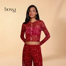 Lovito Bossa l Blusa Cropped Feminina em Tule, Estampa Floral Com Recortes Centralizados BLB15751605