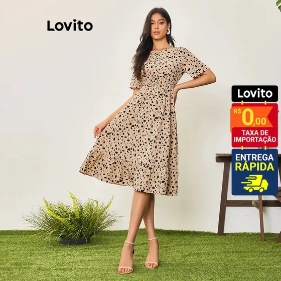 Lovito Vestido Estampa Leopardo com babado na Barra DRB5BR112