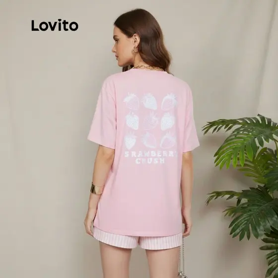 Lovito Camiseta Manga Curta Feminina Estampa Morangos TSB1427BRL1457