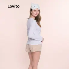 Lovito Conjunto de Pijamas Feminino Com Manga Comprida e Shorts PJB18631898