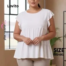 Lovito Blusa Feminina Manga Curta Plus Size Curve Com Babados TSB359BRL388