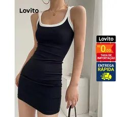 Lovito Vestido Feminino Curto Justo com Alça Contrastantes DRNS41BX052