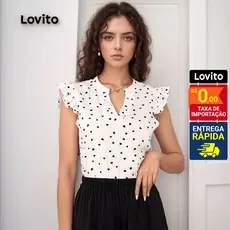 Lovito Blusa sem Manga com Detalhes Babados e Estampada de Coração BLB20D1496