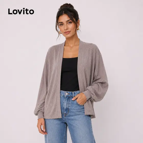 Lovito Cardigan Feminino Manga Longa Bufante CDB543BRL573