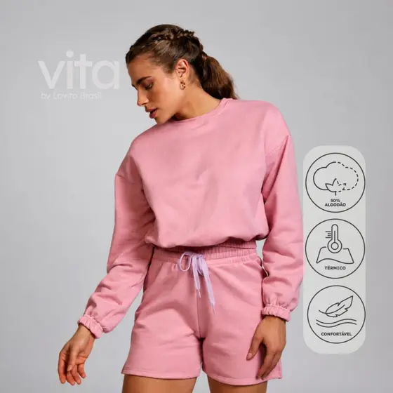 Lovito Vita Blusa Esportiva Cropped Feminino de Moletom Liso SEB20182048