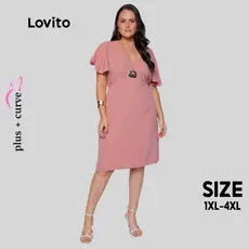 Lovito Vestido Plus Size Curto Decote V Manga Bufante Curta Feminino DRB254BRL283