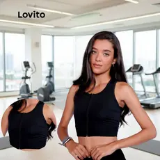 Lovito Top Esportivo Feminino Alongado Com Zíper Frontal Liso SBB345BRL374