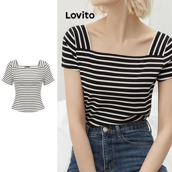 Lovito Blusa Casual Feminina Decote Quadrado TSNS44BX183