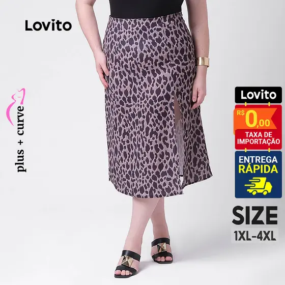 Lovito Saia Feminina Midi Estampa Animal Print Plus Size SKB129BRL158