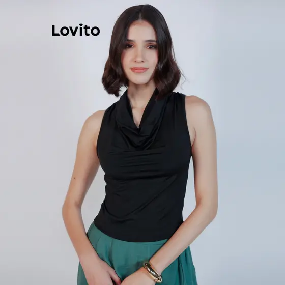 Lovito Regata Elegante Feminina Gola Boba Moda Feminina BRTKB775BRL805
