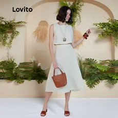 Lovito Conjunto Linho Moda Elegante Liso de Saia para Mulheres KSB679BRL709