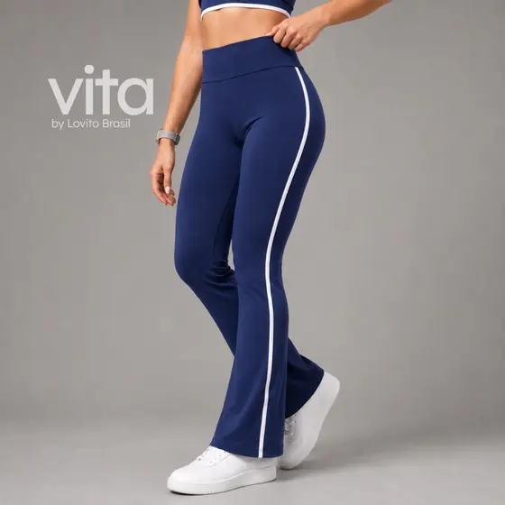 Lovito Calça Esportiva Feminina Flare com Listra Lateral SPB17301760