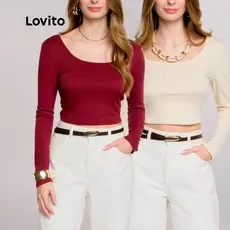 Lovito Kit de 2 Blusas Casual Feminina Moda Manga Longa BLB17881818