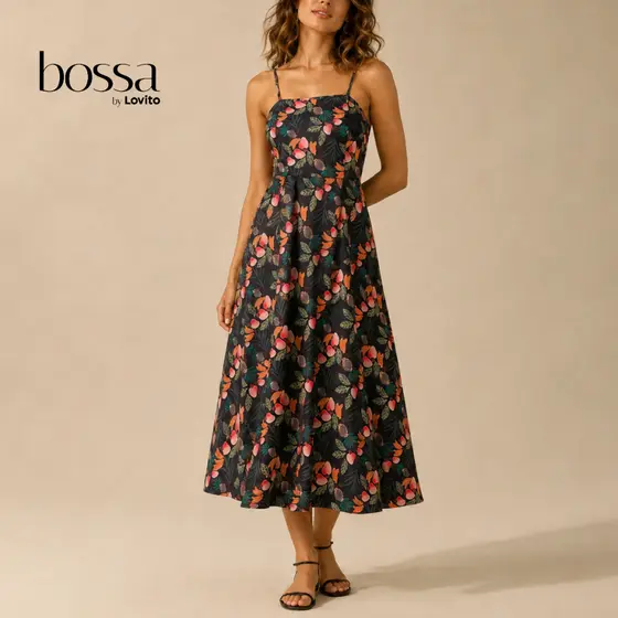 Lovito Bossa | Vestido Longo Moda Casual Tropical em Linha A Feminino DRB477BRL507