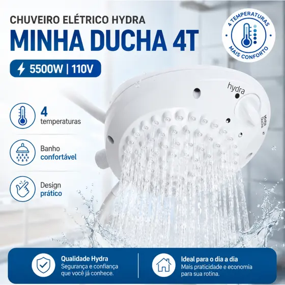 Chuveiro Elétrico Hydra Minha Ducha 4T, 5500W 110V