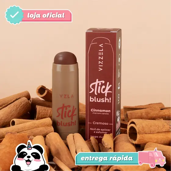 Blush Stick Cinnamon Marrom Canela em Bastão Original Vizzela Vegano