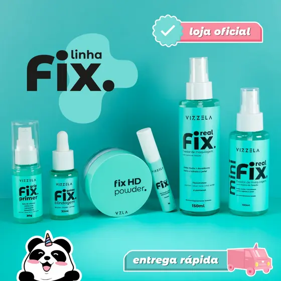 Linha Fix Vizzela Real Fix Gotas Fix + Hd Powder + Gel Fixador + Primer Original Vizzela
