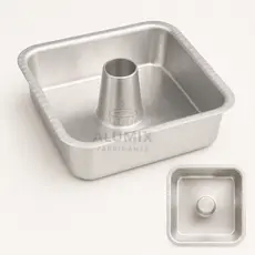 FORMA DE PUDIM E BOLO QUADRADA COM FURO CENTRAL ALUMIX 15X6 - CABE NA AIR FRYER - COM NOTA FISCAL