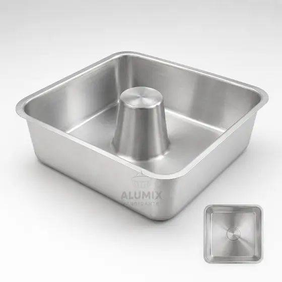 FORMA DE PUDIM E BOLO QUADRADA COM FURO CENTRAL ALUMIX 20X7 - COM NOTA FISCAL