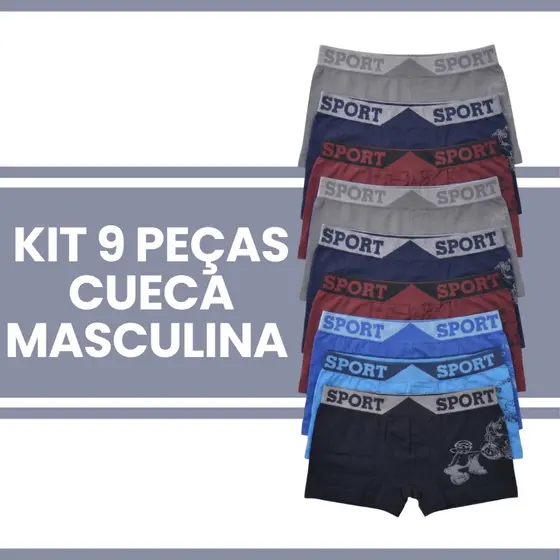 Kit 9 Cueca Boxer Infantil Sem Costura Confortável Cores Sortidas Menino