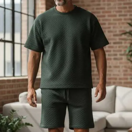 Conjunto Masculino Matelasse Quadriculado Camiseta e Shorts