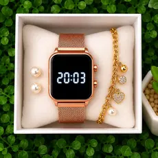 Kit Relógio Feminino Digital Led Com Pulseira e Brinco