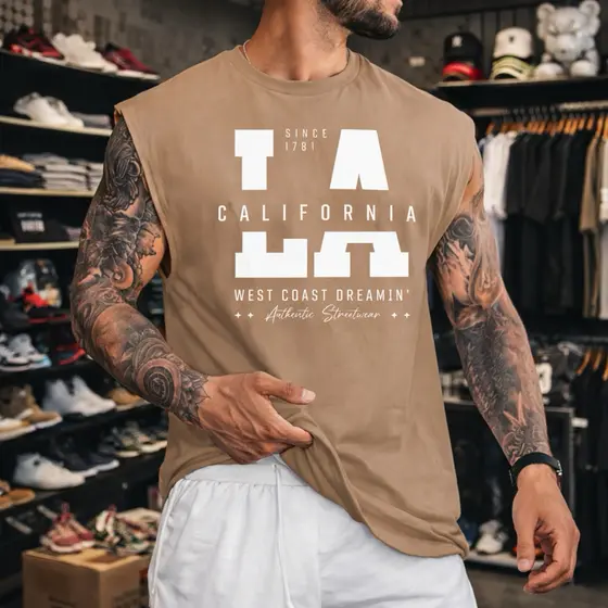 Regata Masculina Algodão Camiseta Regata Oversized LA California Várias Cores Caimento Perfeito