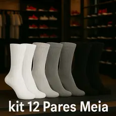Kit 12 Pares meia Masculina Estilosa cano Médio alto Meia Grossa  100% Algodão 37-43 Leve Macia Confortável