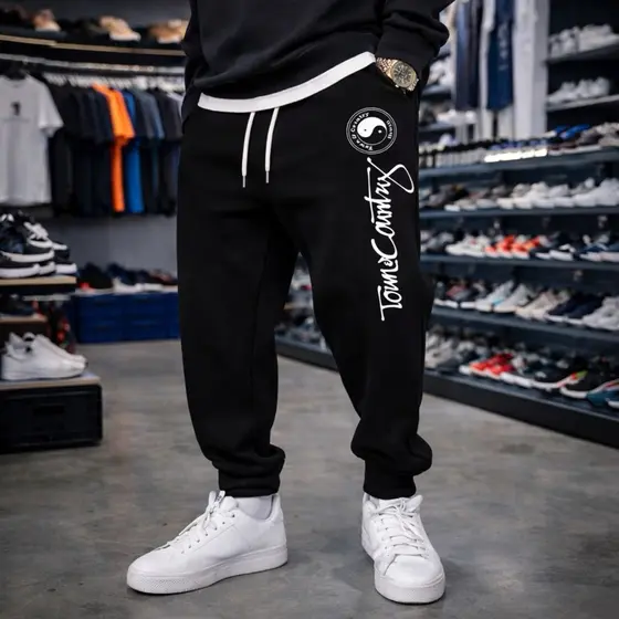 Calça Moletom Cargo Estampado Confortável Estilo Jogger Casual Yng Yang Lançamento Dia a Dia
