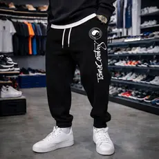 Calça Moletom Cargo Estampado Confortável Estilo Jogger Casual Yng Yang Lançamento Dia a Dia