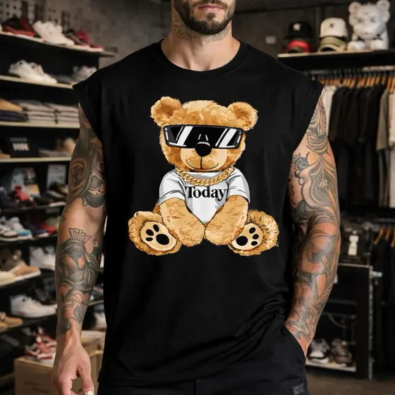 REGATA MASCULINA OVERSIZED ALGODÃO URSO ESTILOSO CAMISETA CASUAL OVER CAMISA LONGLINE HOMEM MODERNO ENVIO IMEDIATO