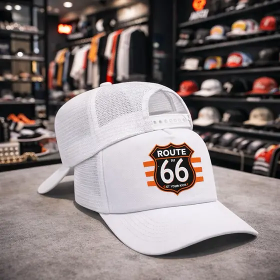 BONÉ UNISSES ESTILO TRUCKER MALHA TELINHA ABA CURVA ROUTE 66 ACAMENTO PREMIUM COM AJUSTE LANÇAMENTO