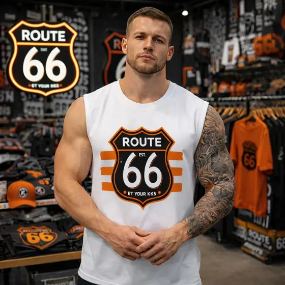 Camiseta Regata masculina Oversized 100% Algodão Estilo Machão Route 66 Várias Cores Lançamento