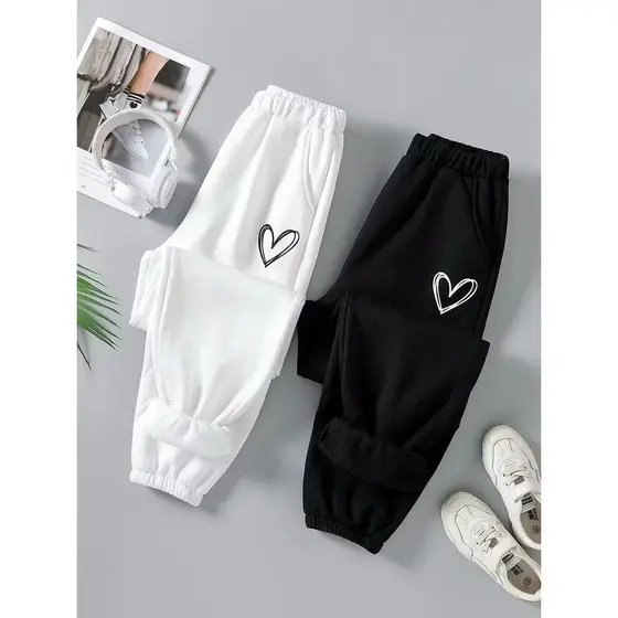 KIT 2 Calça De Moletom branco preta Feminina Estampada Heart Feminina Flanelada com cordão ajuste ENVIO RÁPIDO