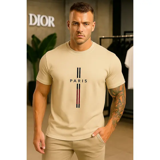 Camiseta Masculina 100% Algodão Camisa Casual PARIS Estilosa Caimento Perfeito Várias Cores