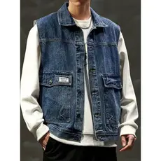 Colete jeans masculino 2025 novo estilo Street Wear solto rufião bonito jaqueta americana colete sem mangas macacão jaqu