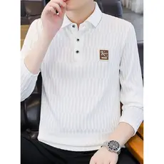 Camisa polo de lapela masculina de manga comprida camiseta outono Street Wear High-End casca padrão camisa polo plissado