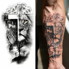 Tatuagens Temporárias Realistas da Coroa Leão Compasso para Homen Tatuagem Falsa À Prova d'Água Semipermanente Removível