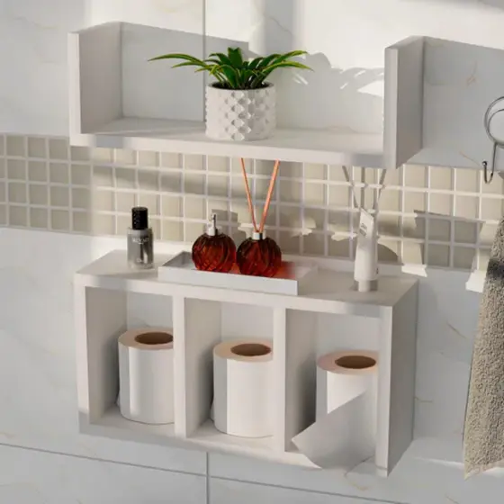 Kit 2 Nicho Para Banheiro Conjunto Prateleira 100% MDF