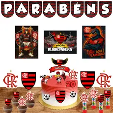 Kit Festa do Flamengo Topper de Bolo Personalizado Nome e Idade