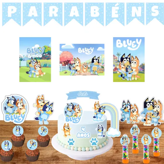 Kit Festa do Bluey e Bingoo Topper Personalizado Menino e Menina