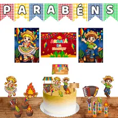 Kit Festa Junina Topo de Bolo Aniversário e Mesversário Personalizado