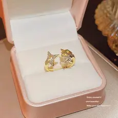 Anel Feminino Ajustável Estilo Coreano Duas Estrelas Banhado a Ouro com Zircônia – Moda Elegante e Brilhante