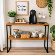 Aparador Buffet Industrial 2 Prateleiras para Cantinho do Café Balcão Multiuso MDF e Aço