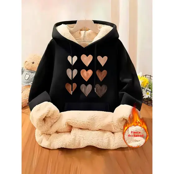 Blusa Moletom Feminino Casaco Moletom Feminino Moletom Peluciado Feminino Grosso Premium Estampado Estiloso
 Preto
