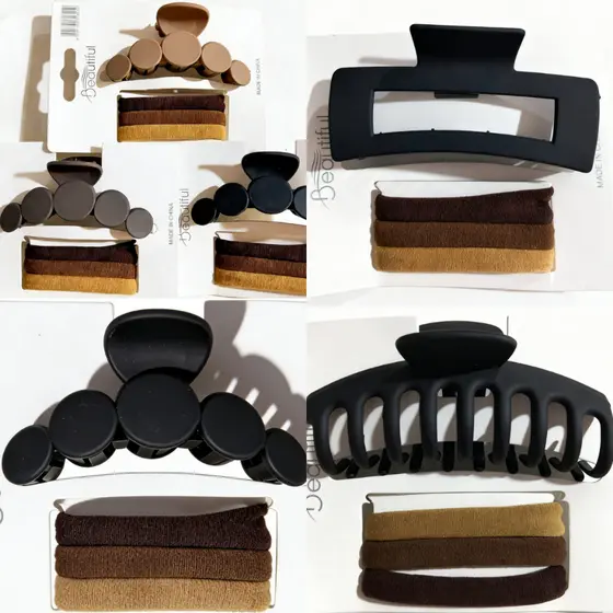Kit Acessórios de Cabelo 4 Peças | 1 Piranha Grande + 3 Scrunchies Tons Terrosos, Tendência Moderna