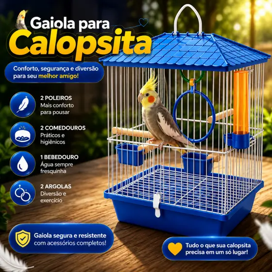 Gaiola Calopsita + Acessórios Canário Periquito Aves Com Acessórios Completa Transporte Pequena Mansa Australiano Ninho