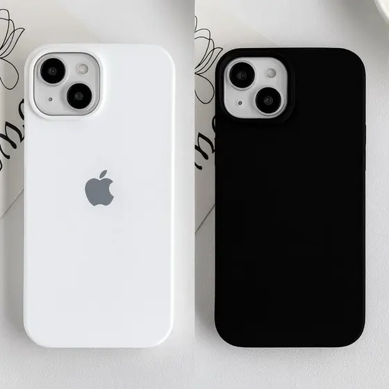 Capa Capinha Silicone Aveludada Cor BRANCO PRETO Para IPhone 17 16 15 14 13 12 11 XR PRO MAX PLUS